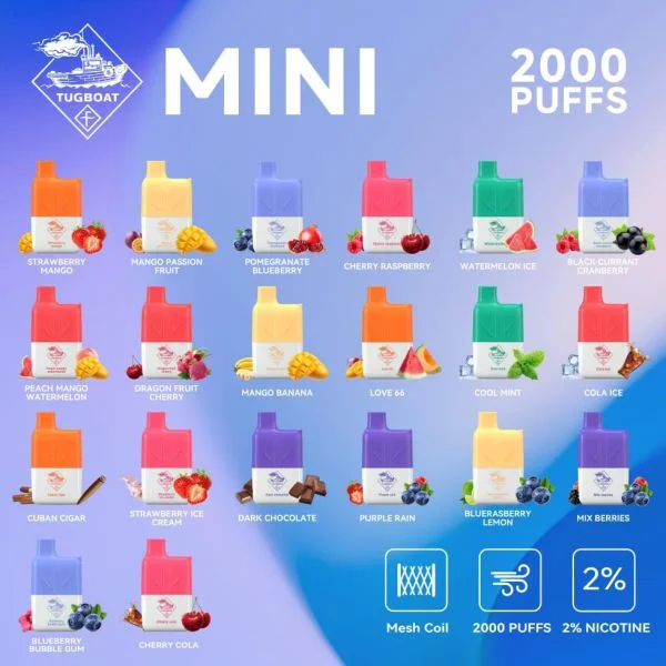 TUGBOAT Mini 2000 Puffs Flavor List