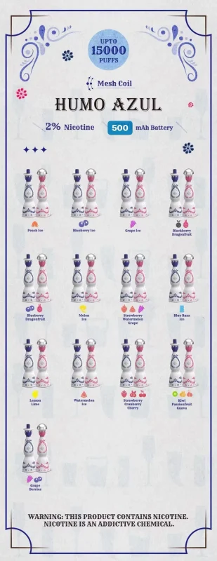 HUMO AZUL 15k Puffs available Flavors