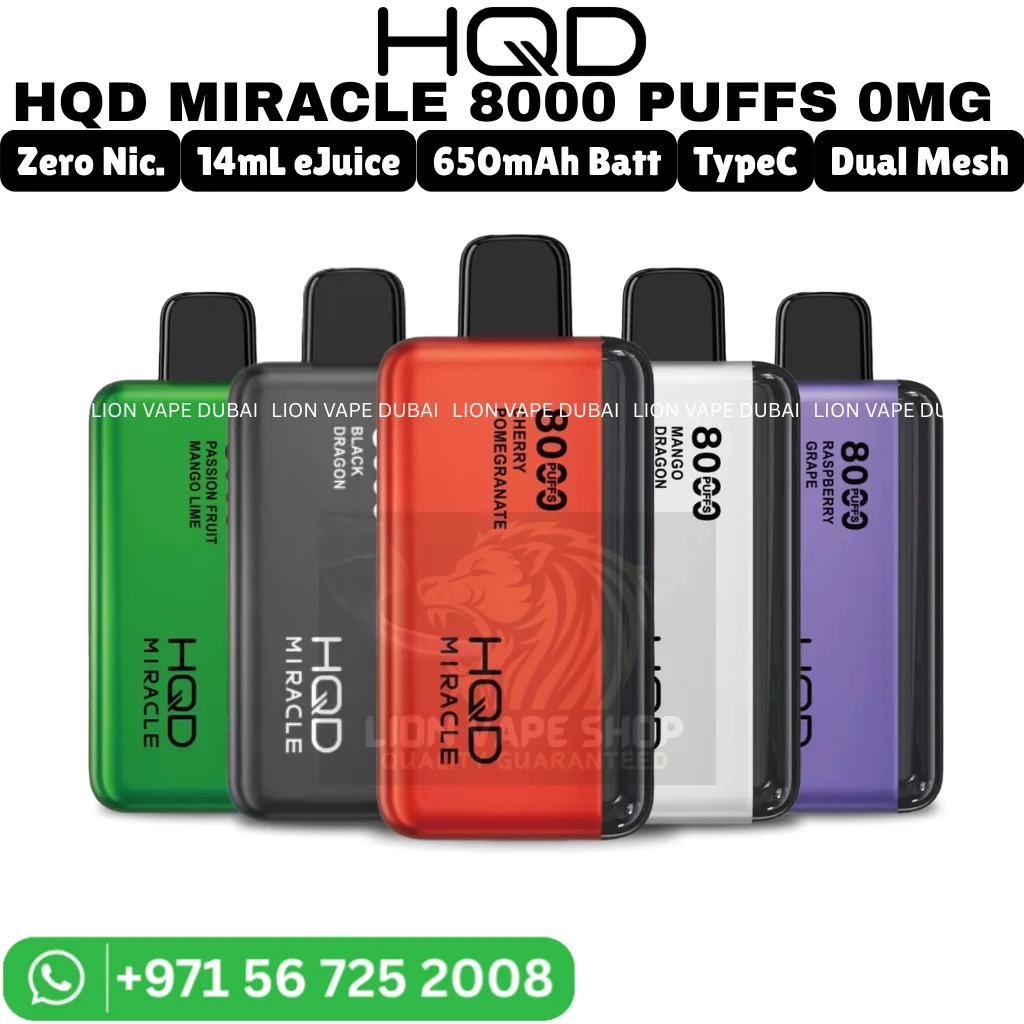 HQD Miracle 8000 puffs 0mg zero nicotine vape in Dubai