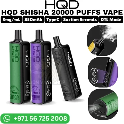 HQD Shisha 20000 Puffs 5MG Nicotine Vape in Dubai