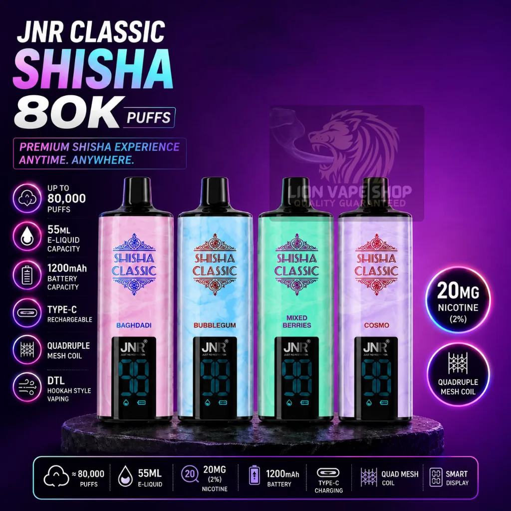 Shop JNR Shisha Classic 80000 Puffs 3mg Disposable Vape in Dubai & UAE