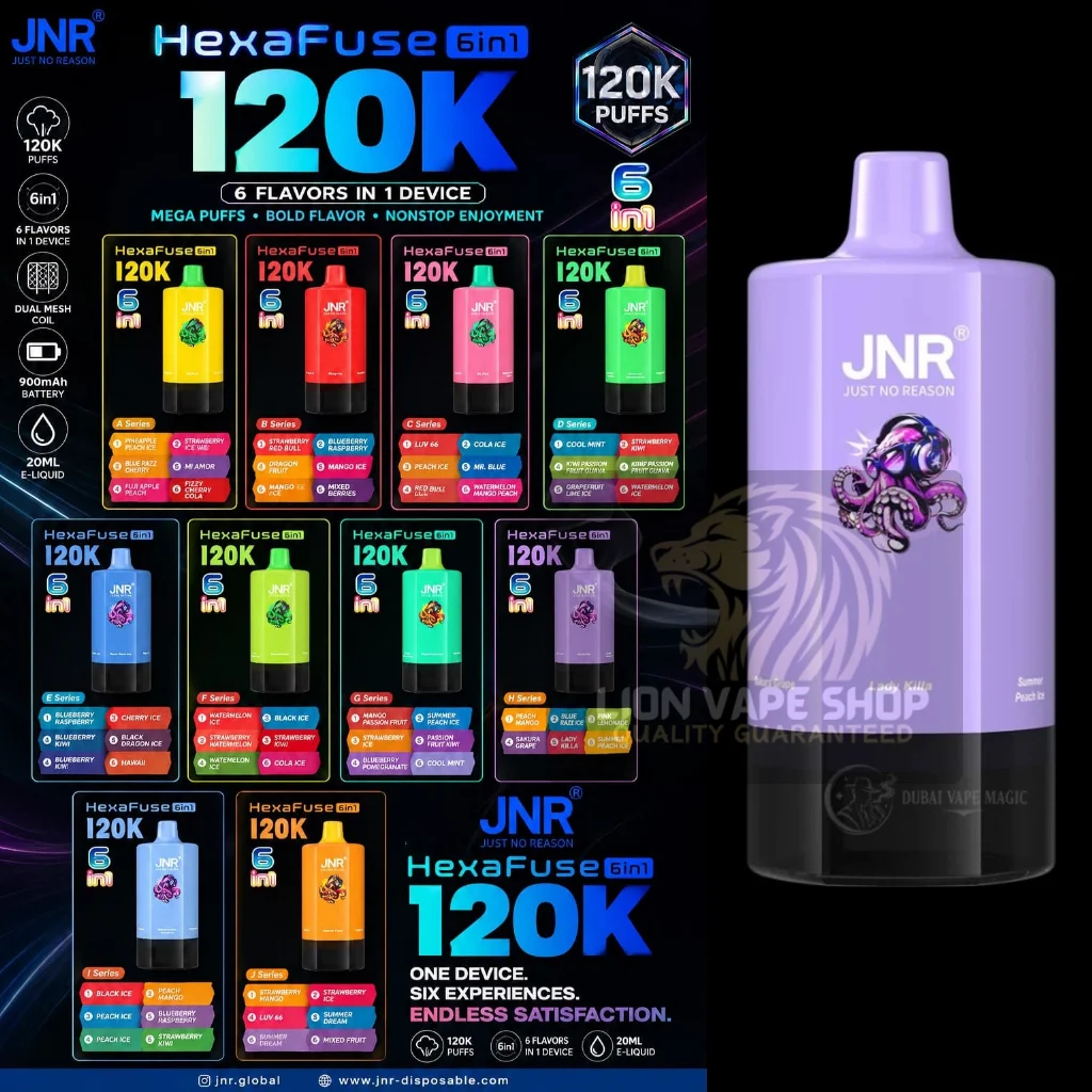 Shop JNR HexaFuse 120K Puffs 6-in-1 Disposable Vape Dubai & UAE