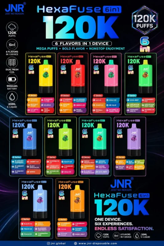 Flavor Details of JNR HexaFuse 120k Puffs