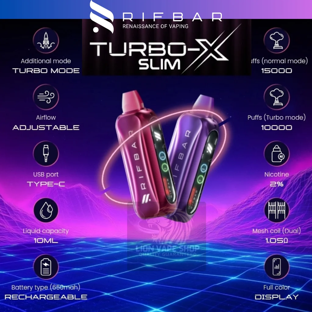 Shop RIFBAR 15000 Puffs Turbo-X Slim 20mg Disposable Vape in Dubai & UAE