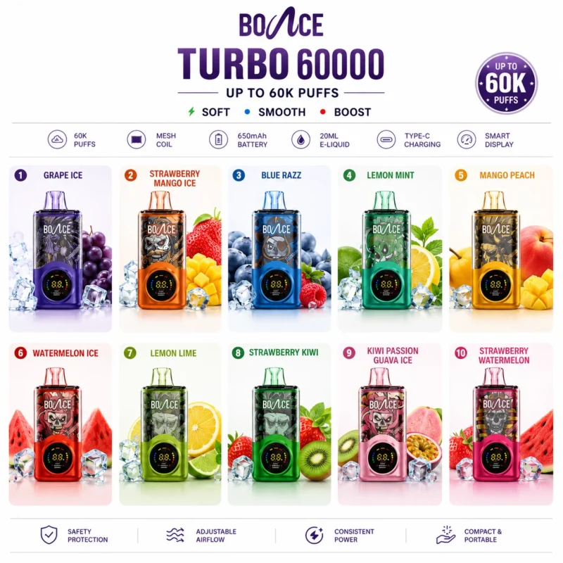 BOUNCE Turbo 60000 Puffs Flavors Available in UAE