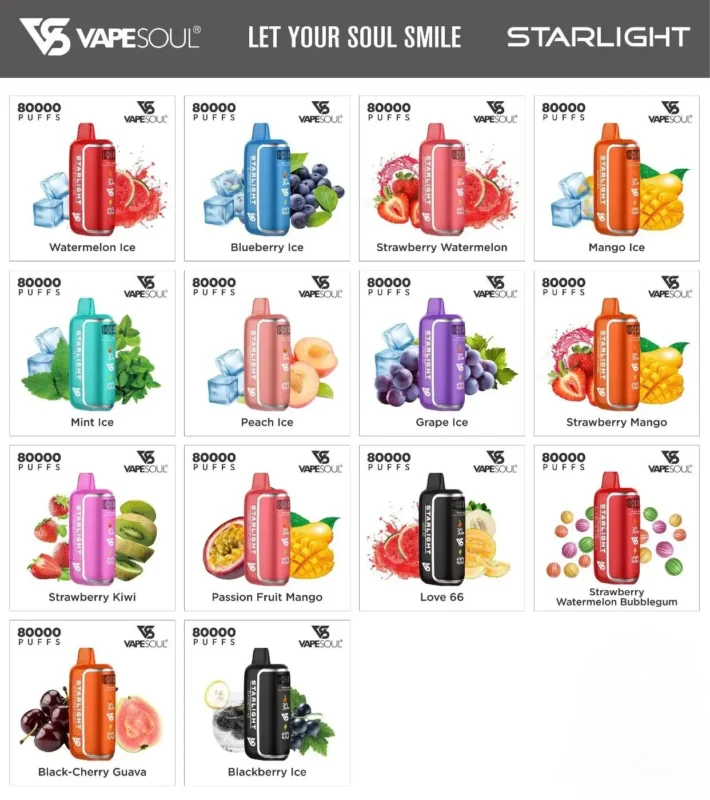 VAPE SOUL Starlight 80000 Puffs Available Flavors UAE